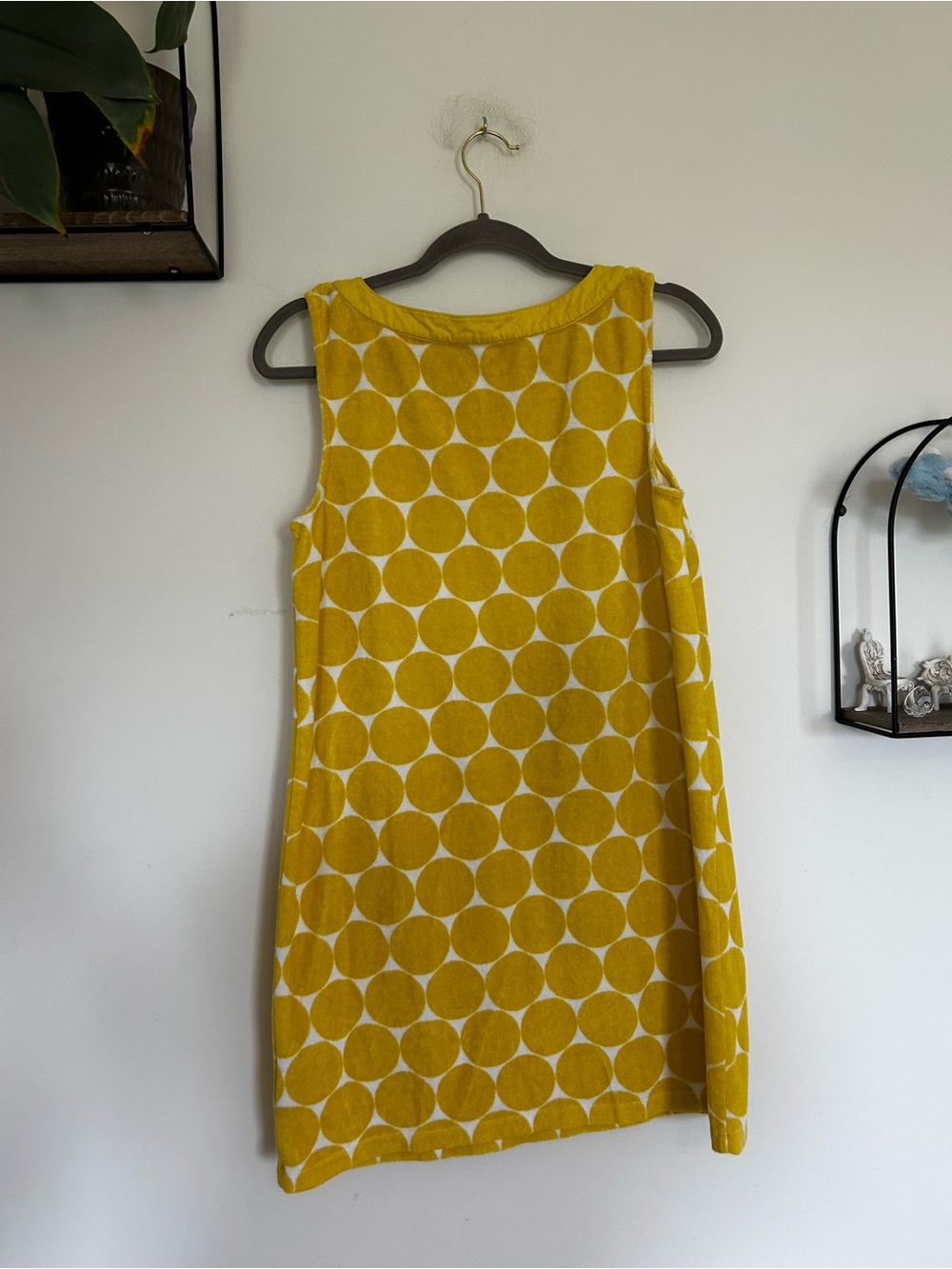 Boden Yellow & White Polka Dot Terrycloth High Neck Sleeveless Mini Dress Size 8 - Picture 2 of 6